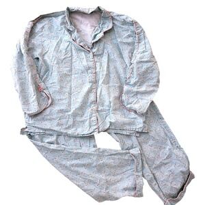 Zeen Nightwear Womens Floral Pajama Set Blue Pink Cotton Button Down 10 Whimsy